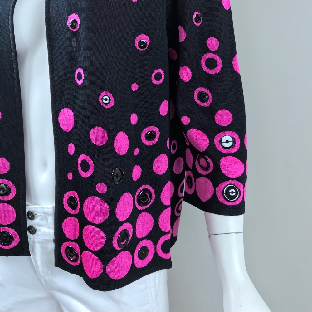 {Ming Wang} Black with Pink Circles Knit Jacket - Picture 3 of 7